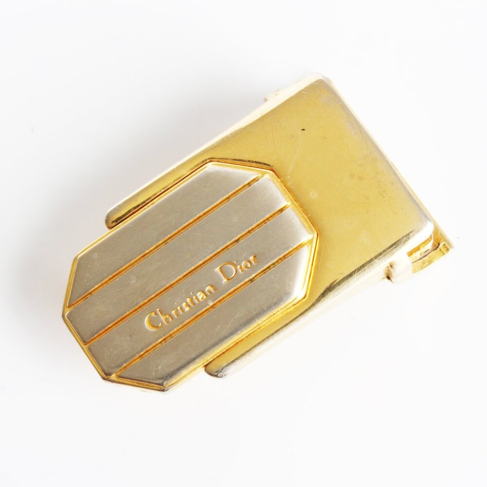 Christian Dior Belt Buckle Gold Silver Metal Logo Mens Vintage Retro - Picture 3 of 5